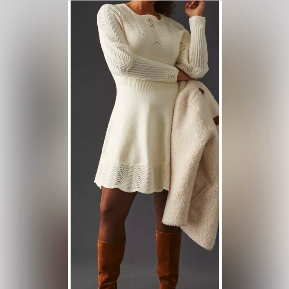Anthropologie Pointelle Sweater Dress M Cream